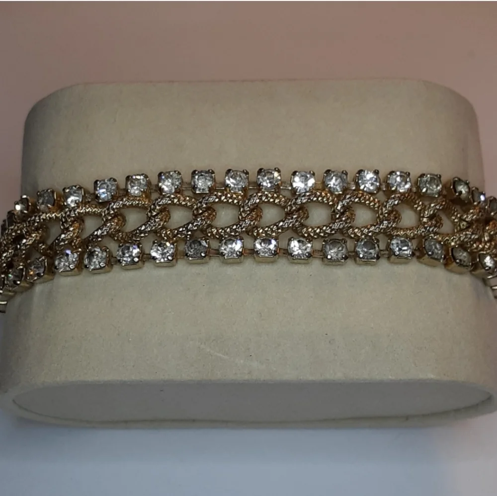 Vintage Mid Century Silver & Gold Tone Bracelet with Rhinestones